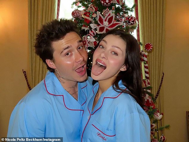 Nicola Peltz Beckham and Brooklyn Beckham share Christmas in matching pajamas