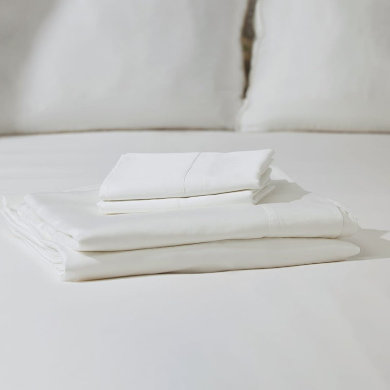 Das Birken-Bettlaken-Set aus Bio-Baumwolle (Queen) auf weißem Hintergrund