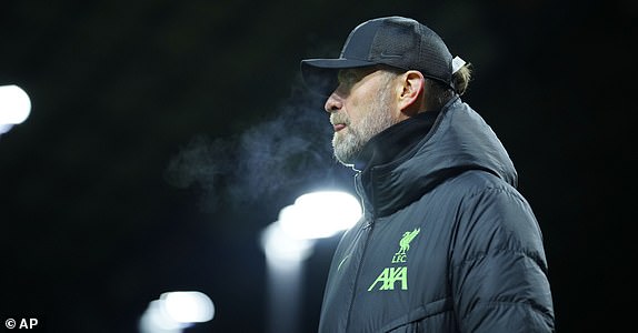 Liverpool's manager Jurgen Klopp prior to the English Premier League soccer match between Burnley and Liverpool at Turf Moor stadium in Burnley, England, Tuesday, Dec. 26, 2023. (AP Photo/Jon Super)