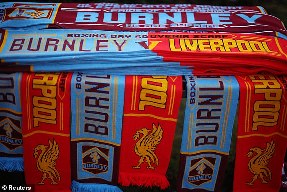Soccer Football - Premier League - Burnley v Liverpool - Turf Moor, Burnley, Britain - December 26, 2023 General view of merchandise for sale outside the stadium before the match REUTERS/Phil Noble NO USE WITH UNAUTHORIZED AUDIO, VIDEO, DATA, FIXTURE LISTS, CLUB/LEAGUE LOGOS OR 'LIVE' SERVICES. ONLINE IN-MATCH USE LIMITED TO 45 IMAGES, NO VIDEO EMULATION. NO USE IN BETTING, GAMES OR SINGLE CLUB/LEAGUE/PLAYER PUBLICATIONS.