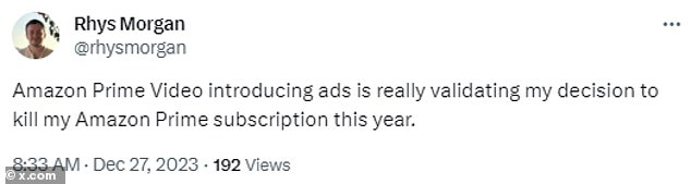 Ein anderer sagte: „Die Einführung von Werbung bei Amazon Prime Video bestätigt wirklich meine Entscheidung, mein Amazon Prime-Abonnement dieses Jahr zu kündigen.“