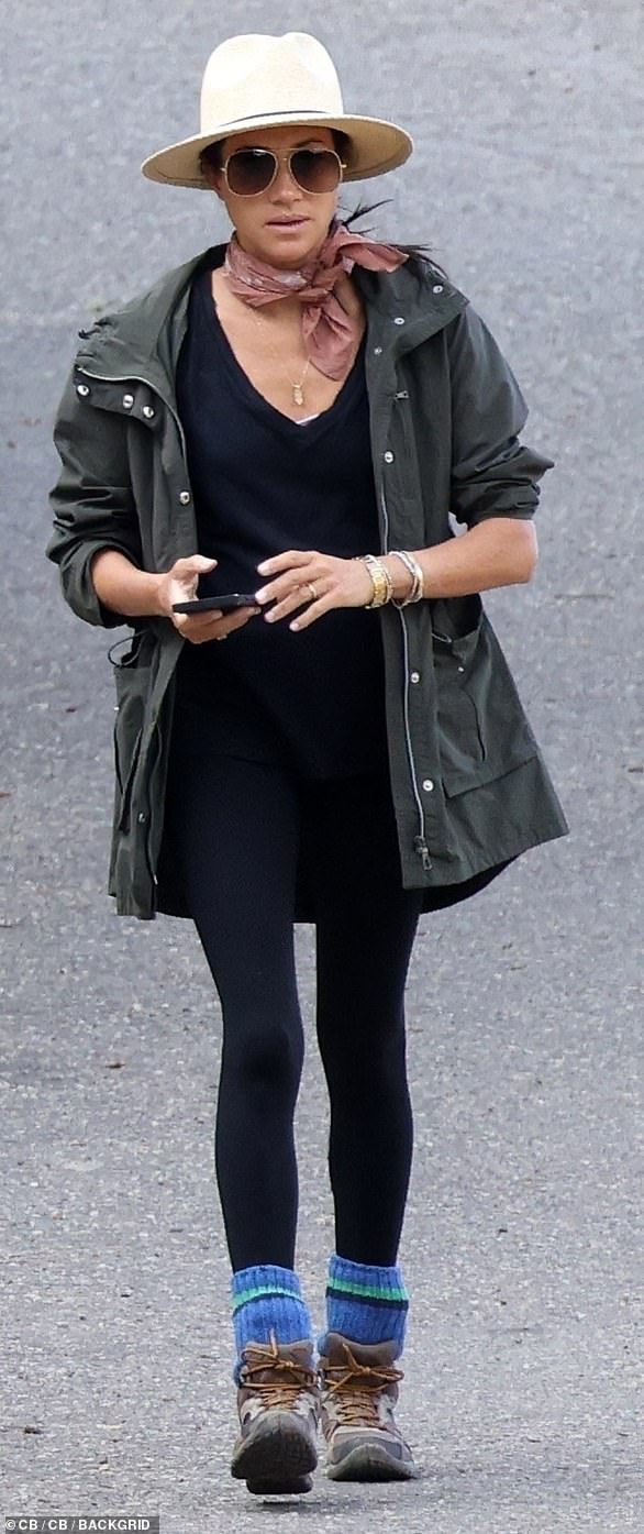 Meghan donned her trusty J.Crew Perfect jacket for a hike with friends in Santa Barbara