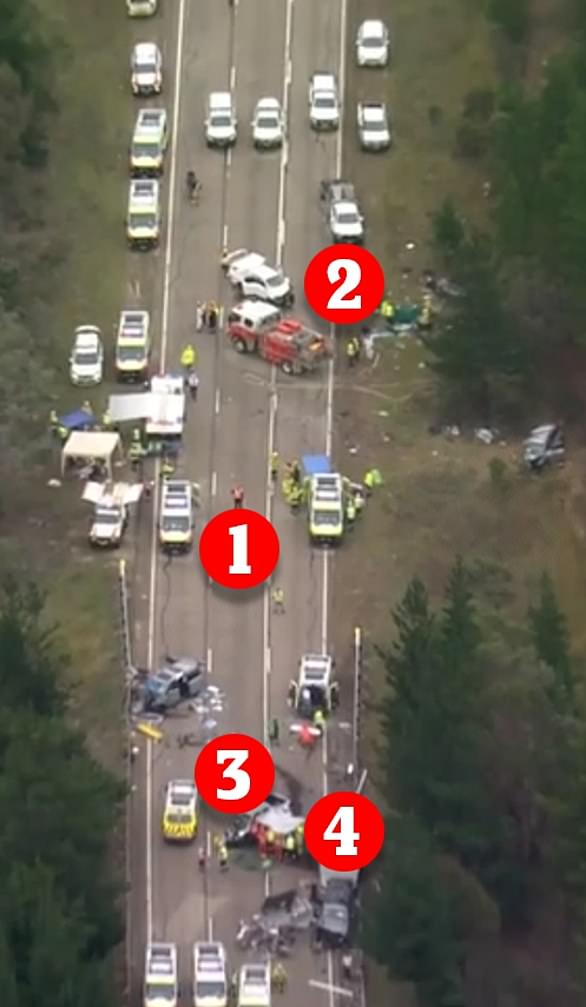 Der tödliche Unfall mit fünf Autos ereignete sich am Freitag um 12.50 Uhr in Wallerawang auf dem Great Western Highway in der Nähe von Lithgow westlich der Blue Mountains