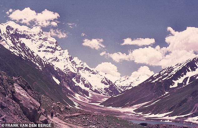 Frank travelled to 'beautiful' Lake Saiful Muluk (above) in the north of Pakistan, where he had a snowball fight with some Swiss travellers he met