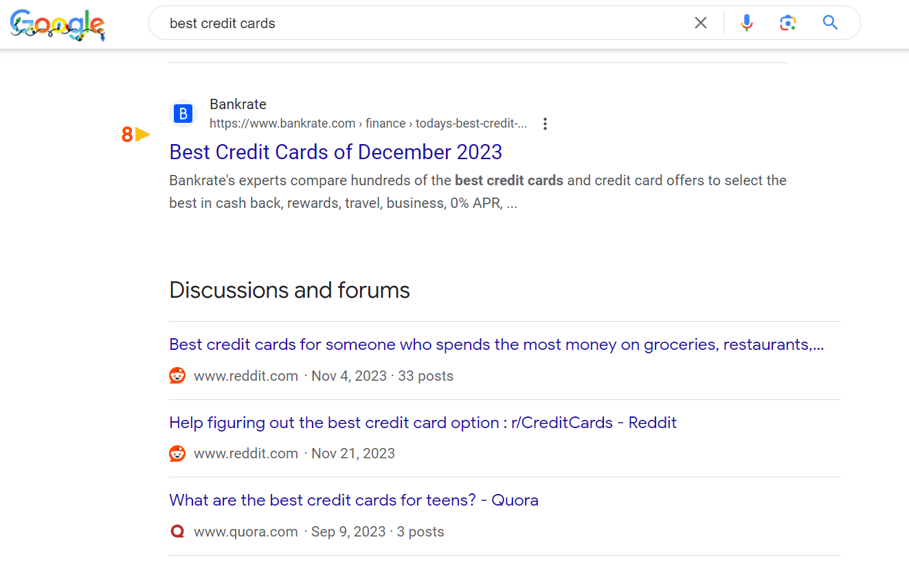 Screenshot von Google für [best credit cards]