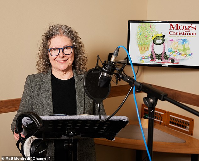 acy Kneale, Judith Kerr's daughter, pictured recording the voice of Mog in the animation - a task she took very seriously indeed