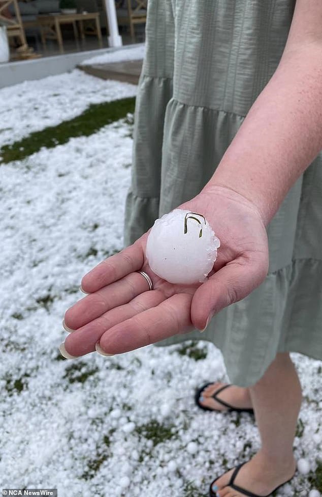 Residents of Grenfell in central NSW have been treated to a 'white Christmas' after being pelted by golf ball-sized hailstones (pictured)