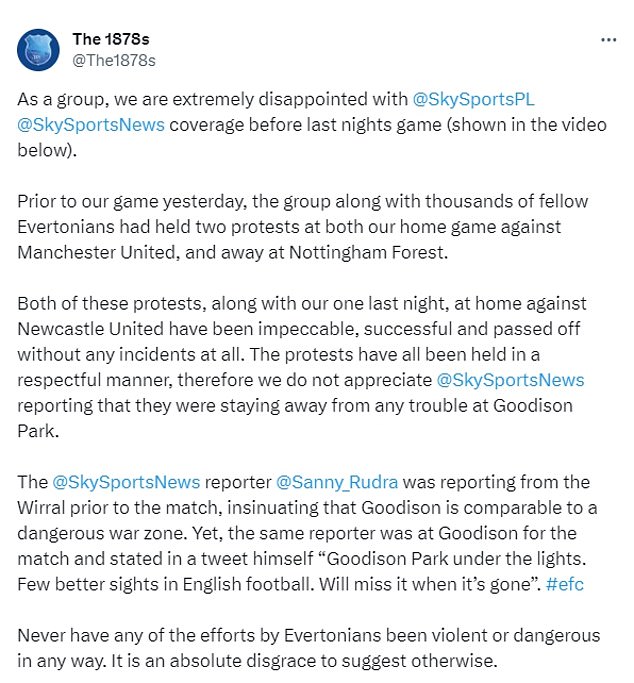 Die Entscheidung dazu wurde von der Everton-Fangruppe „The 1878s“ in den sozialen Medien scharf kritisiert