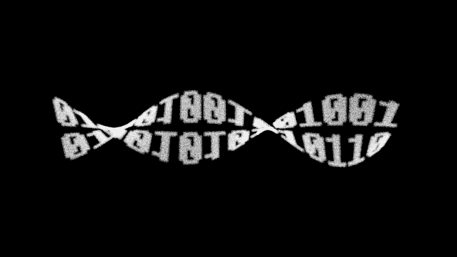 Ein GIF mit Binärcode in Form eines DNA-Moleküls