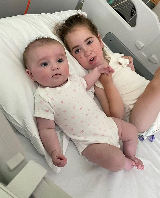Die Schwestern Amelia (links) und Maisie (rechts) aus Essex leiden beide an der seltenen genetischen Erkrankung spinale Muskelatrophie.  Da Amelia jedoch früher behandelt wurde als ihre Schwester, sind ihre Symptome weitaus weniger schwerwiegend