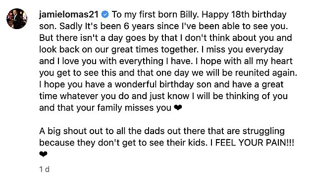 Obwohl nicht bekannt ist, warum Jamie seinen Sohn Billy seit sechs Jahren nicht gesehen hat, teilte der Schauspieler mit, dass er „hofft, dass sie eines Tages wieder vereint werden“.