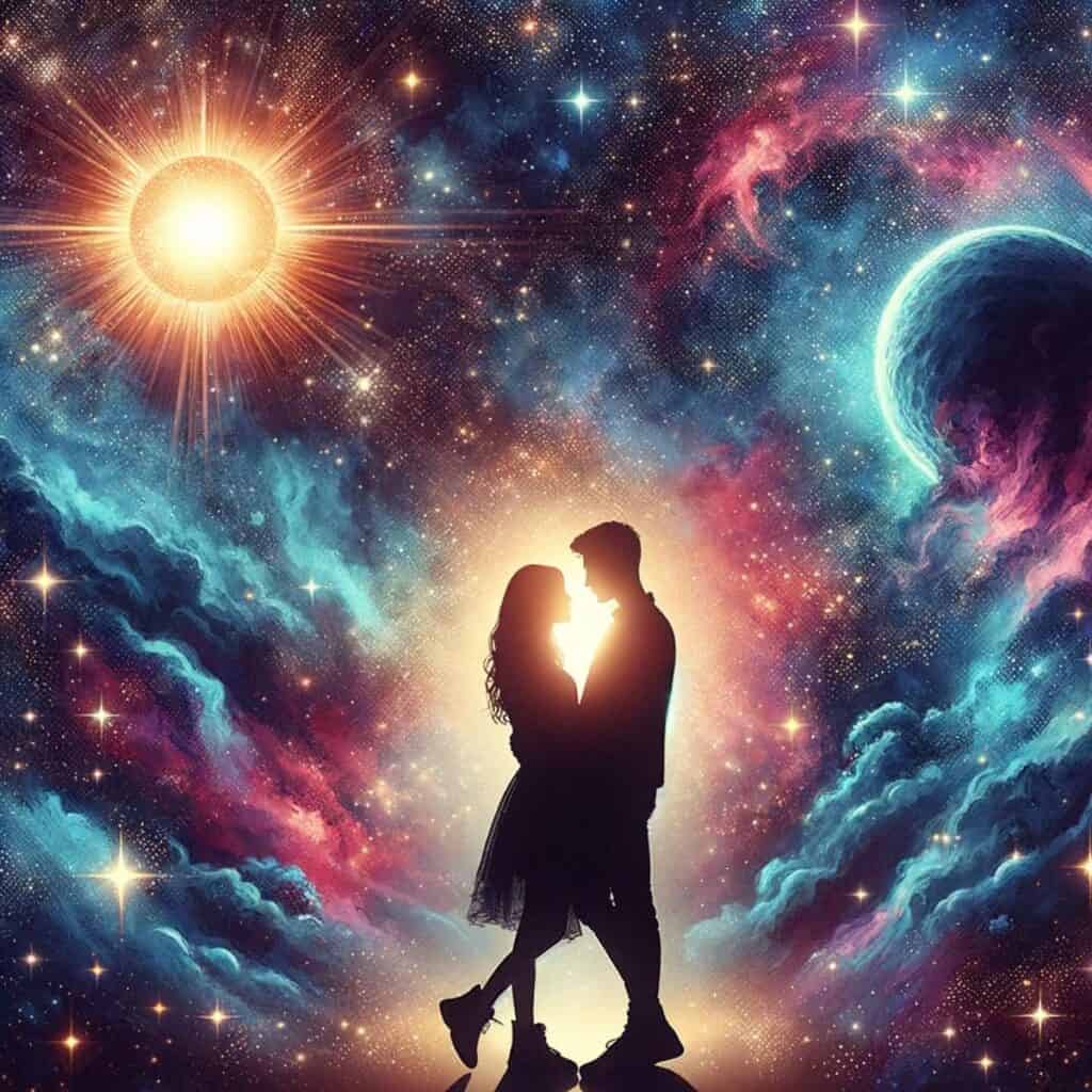 Bild eines Paares, das die Synastrie der Sonne in Konjunktion mit dem Mars symbolisiert