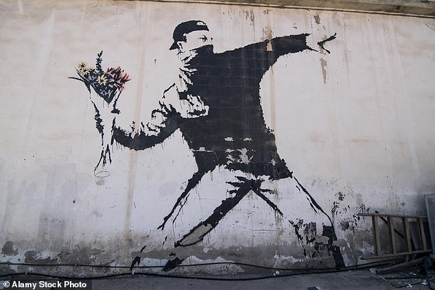 Das Echte: Banksys „Der Blumenwerfer im Westjordanland“.