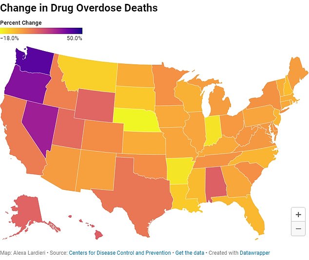 In allen Bundesstaaten kam es im vergangenen Jahr zu einem Anstieg der Todesfälle durch Drogenüberdosierung