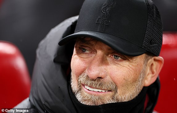 LIVERPOOL, ENGLAND - JANUARY 01: Juergen Klopp, Manager of Liverpool, looks on prior to the Premier League match between Liverpool FC and Newcastle United at Anfield on January 01, 2024 in Liverpool, England. (Photo by Jan Kruger/Getty Images)