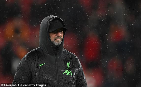 LIVERPOOL, ENGLAND - JANUARY 01:(THE SUN OUT. THE SUN ON SUNDAY OUT) Jurgen Klopp manager of Liverpool  during the warm up Premier League match between Liverpool FC and Newcastle United at Anfield on January 01, 2024 in Liverpool, England. (Photo by John Powell/Liverpool FC via Getty Images)