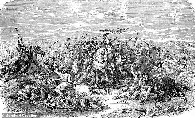 Die Angelsachsen waren erbitterte Krieger, und die Stämme kämpften oft gegeneinander um Territorien.  Sie herrschten über Großbritannien von 500 Jahren bis 1066, als sie von den Normannen in der Schlacht von Hastings erobert wurden (hier abgebildet).