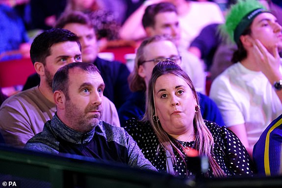 Friends and family of Luke Littler (not pictured) can be seen during his game against Rob Cross (not pictured) on day fifteen of the Paddy Power World Darts Championship at Alexandra Palace, London. Picture date: Tuesday January 2, 2024. PA Photo. See PA story DARTS World. Photo credit should read: Zac Goodwin/PA Wire.RESTRICTIONS: Use subject to restrictions. Editorial use only, no commercial use without prior consent from rights holder.