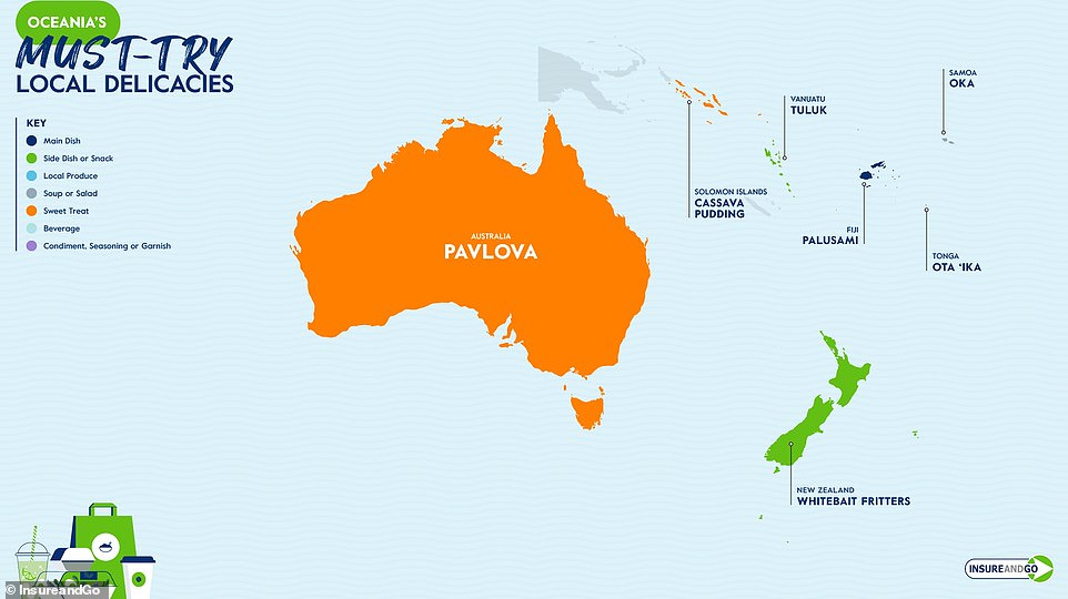 Pavlova ist das Gericht auf der Bucket-List in Australien, während Whitebait-Krapfen in Neuseeland an erster Stelle stehen