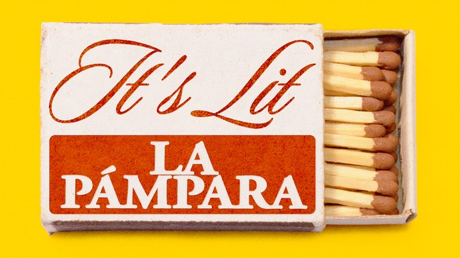 Ein Bild einer Streichholzschachtel mit der Aufschrift: "Es ist beleuchtet: La Pámpara"