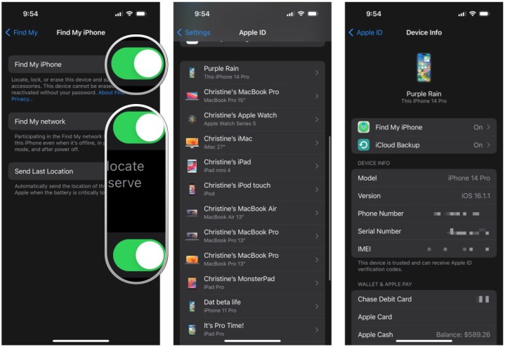 iOS 16-Einstellungen „Find My“ schaltet um und zeigt dann „Geräteinformationen“ an