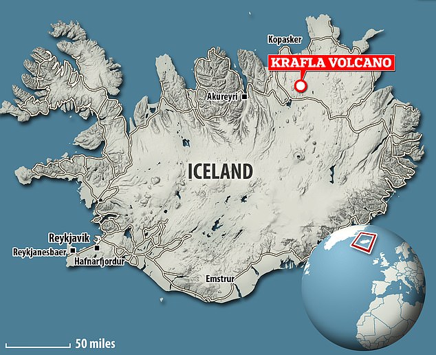 Krafla ist eines der aktivsten Vulkangebiete der Welt.  Es liegt auf einer tektonischen Plattengrenze namens Mittelatlantischer Rücken, wo die Nordamerikanische Platte und die Eurasische Platte aufeinandertreffen
