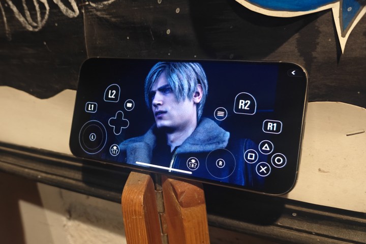 Bildschirmsteuerung in Resident Evil 4 auf dem iPhone 15 Pro Max.