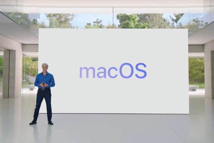 Craig Federighi stellt macOS Sonoma auf der Worldwide Developers Conference (WWDC) von Apple im Juni 2023 vor.