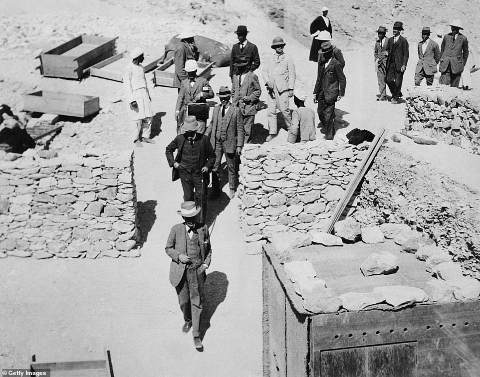 Lord Carnarvon is seen leading a party invited to the unofficial opening of Tutankhamun's tomb. A keen Egyptologist, Carnarvon was archaeologist Howard Carter's financial backer in his excavations in the Valley of the Kings. The discovery of Tutankhamun's tomb in 1922 was heralded as one of the most astounding discoveries in archaeology