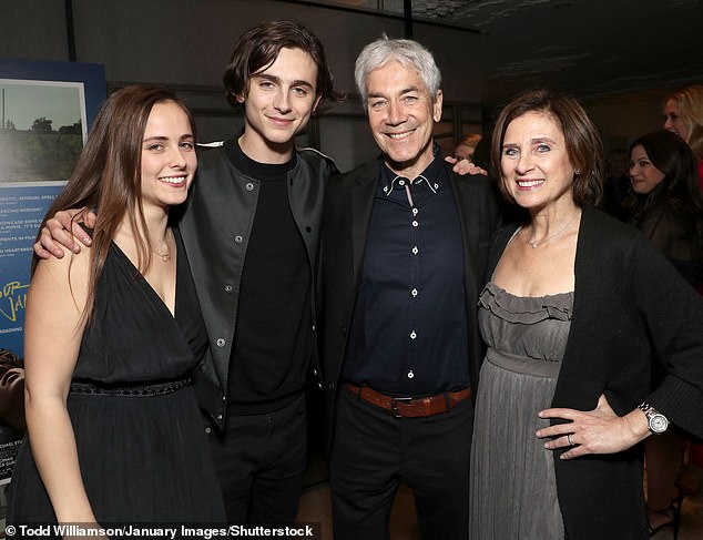 Connected: Chalamet is famously close to his family, sister Pauline, his French father Marc and New Yorker mother Nicole