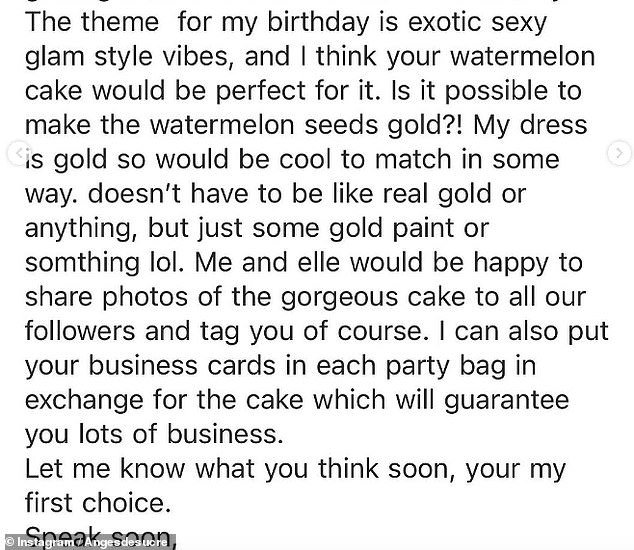 Anfang dieser Woche erhielt Reshmi eine E-Mail von einer Influencerin – die sie anonym bleiben wollte – mit der Bitte um einen kostenlosen Kuchen für ihre Geburtstagsfeier im März