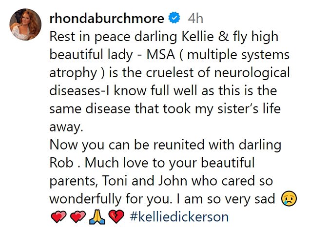 Der Musicaldarsteller Rhonda Burchmore gehörte zu denjenigen, die eine Hommage auf Instagram teilten.  „Ich bin so sehr traurig“, schrieb sie