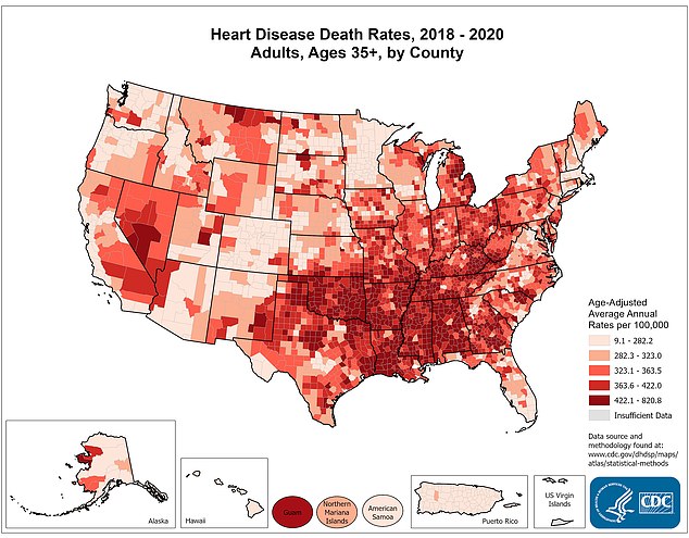 Südstaaten haben ein höheres Risiko für hohe Sterblichkeitsraten aufgrund von Herzerkrankungen, wie Daten des CDC zeigten