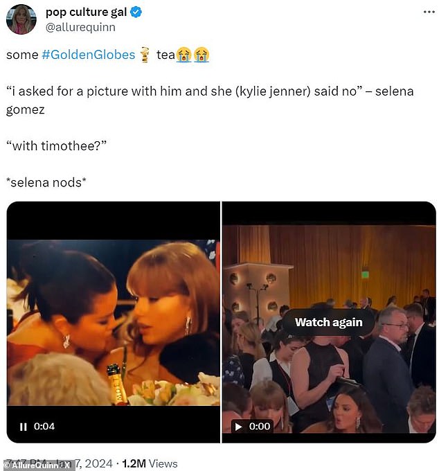 In einem Tweet von „popculturegal“ hieß es, Selena habe gesagt: „Ich habe um ein Foto mit ihm gebeten und sie (Kylie Jenner) hat nein gesagt.“