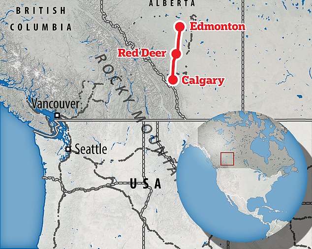 Das Unternehmen plant den Bau einer Vakuum-Hyperloop-Strecke von Edmonton nach Calgary mit Zwischenstopp in Red Deer. Sie schätzen, dass dies fast 18 Milliarden Pfund kosten wird