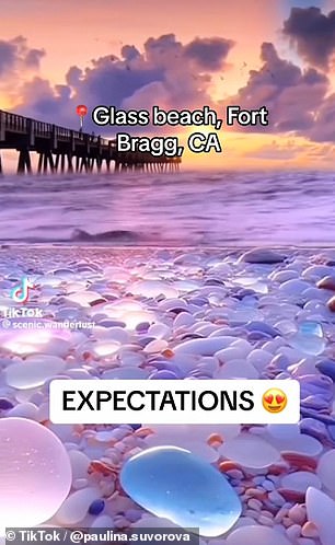 Viele Reisende, darunter auch die TikTok-Erfinderin Paulina Suvorova, haben sich darüber beschwert, dass Glass Beach in Fort Bragg, Kalifornien, eine Enttäuschung sei.  Der Strand hat seinen Namen von den bunten Glaskieseln am Ufer