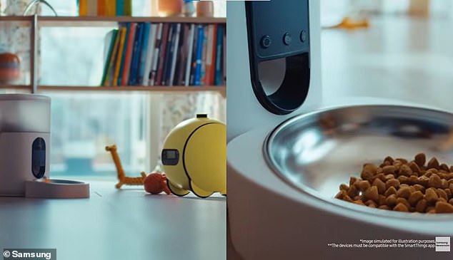 Wenn er mit anderen Smart-Home-Geräten verbunden ist, kann Ballie diese laut Samsung aktivieren, sodass der Roboter Ihre Haustiere füttern oder die Wäsche einschalten kann
