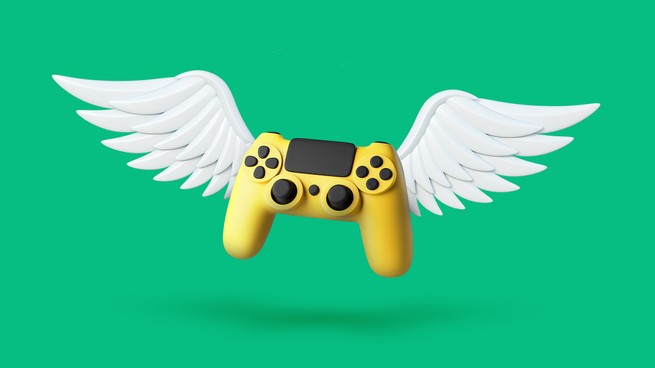 Eine Illustration eines Videospiel-Controllers mit Flügeln