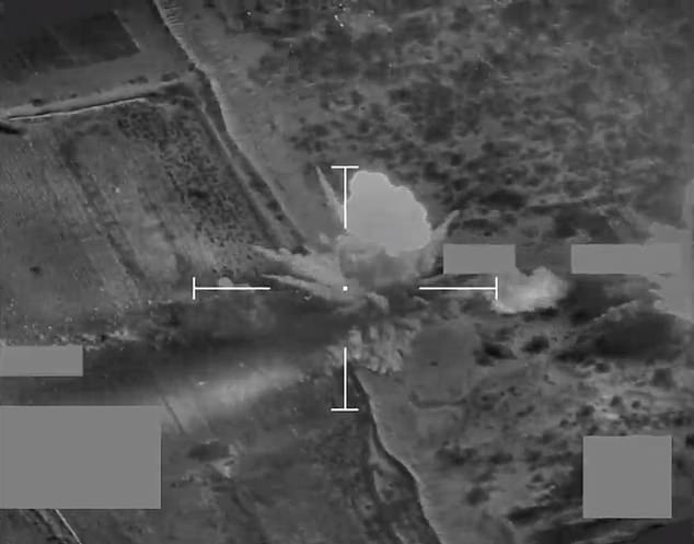 Aufnahmen von einem RAF Typhoon PoOD über dem Jemen, die einen gezielten Angriff zeigen