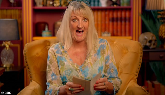 Earlier in the episode, viewers were in hysterics as Tracey (pictured) learned of her murder, with the clairvoyant failing to predict her own killing