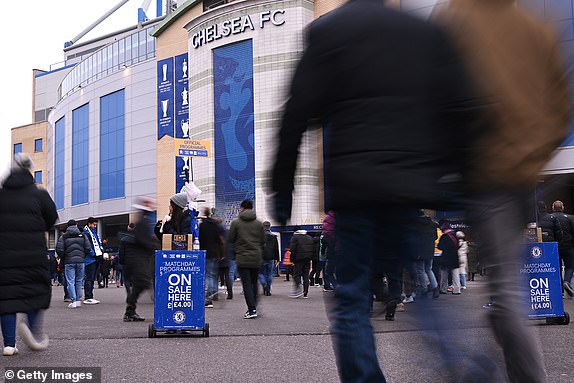 LONDON, ENGLAND - JANUARY 13: A general view outside the stadium as fans arrive prior to the Premier League match between Chelsea FC and Fulham FC at Stamford Bridge on January 13, 2024 in London, England. (Photo by Mike Hewitt/Getty Images)
