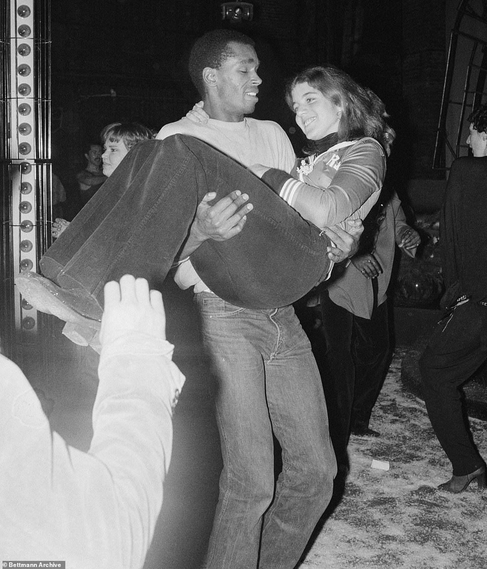 Pirouette partners included Jagger, Liza Minelli, and Onassis, and even the former first-lady's daughter Caroline Kennedy, seen here aged 20 in St. Jacques's arms at Studio 54 on December 21, 1977