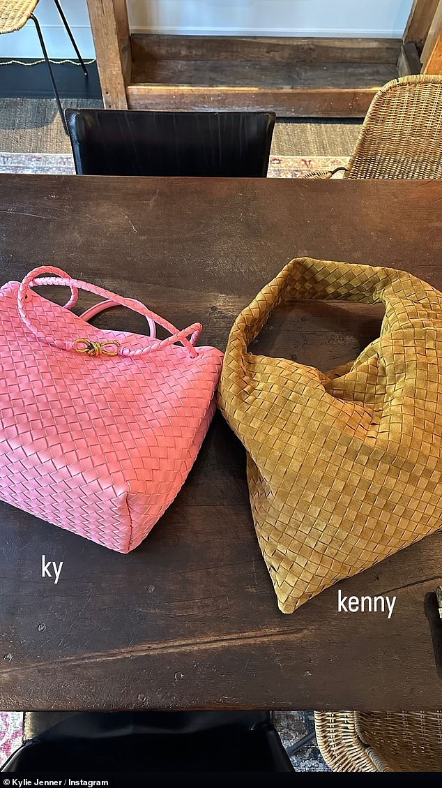 In einer Serie mit dem Titel „Ky vs. Kenny“ fotografierte sie zunächst ihre kaugummirosafarbene, gewebte Ledertasche, die auf einem Tisch neben einer gewebten Slouch-Handtasche aus senffarbenem Samtmaterial lag