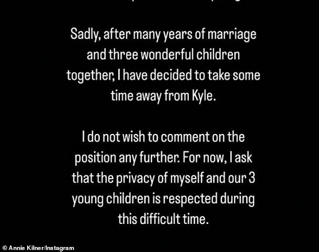 Kilner gab am Mittwoch nach zwei Jahren Ehe ihre Trennung von ihrem Football-Ehemann Walker bekannt