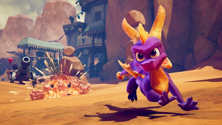 Spyro rennt vor dem Feind davon.