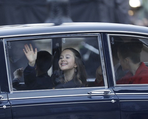 Princess Josephine waves from the car when arriving to Amalienborg Palace in Copenhagen, on January 14, 2024. Queen Margrethe has abdicated and Crown Prince Frederik has been proclaimed King Frederik X., Credit:Nikolai Linares / Avalon