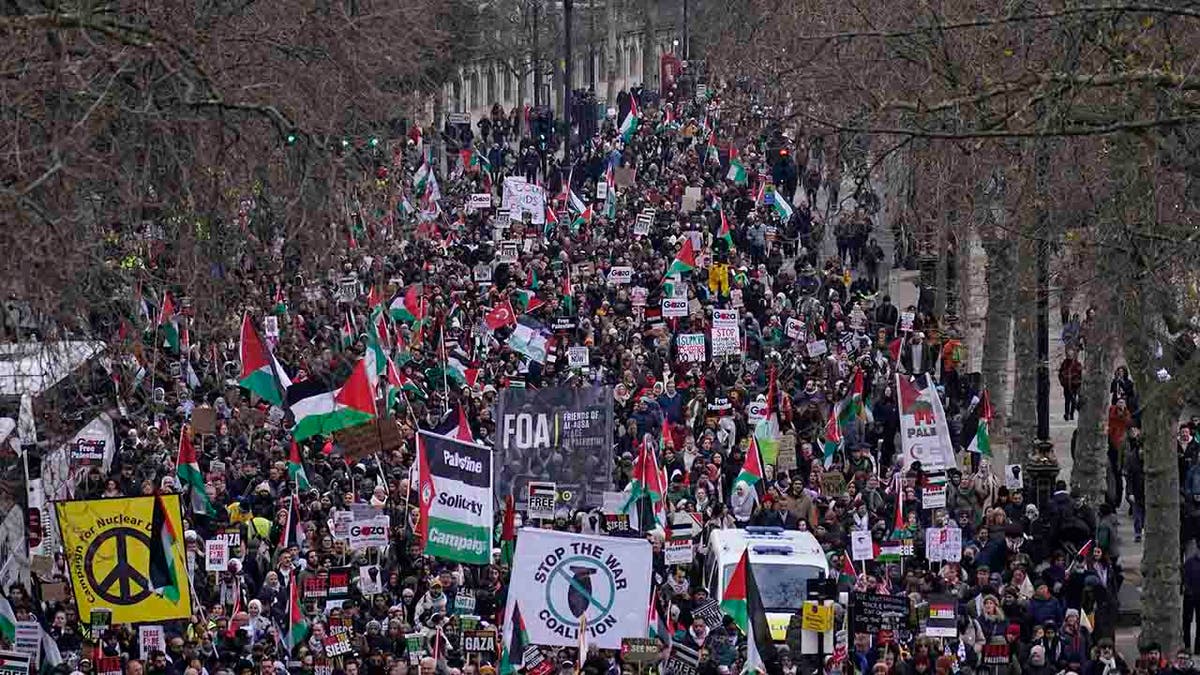 Pro-palästinensische Demonstranten marschieren