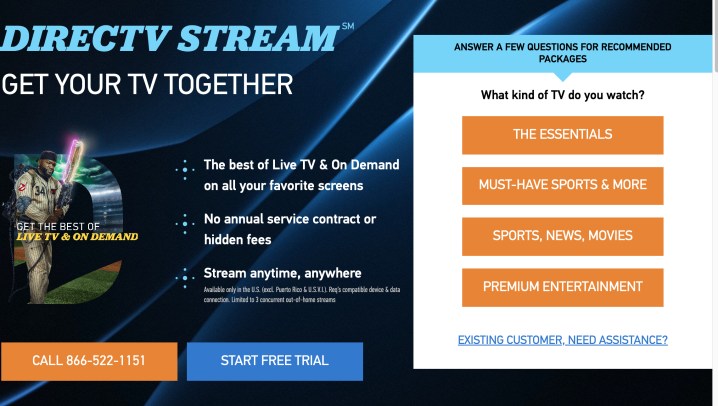 Homepage von DirecTV Stream.