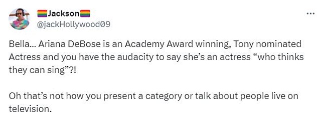 Zeigen Sie etwas Respekt: ​​Andere waren Ramsey gegenüber nicht so nachsichtig, einer erinnerte die Golden-Globe-Nominierte daran, dass „DeBose eine Oscar-prämierte und für den Tony nominierte Schauspielerin ist.“