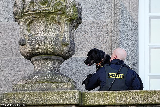 Photos from the event also show security making checks at the balcony of Christiansborg Castle, with only hours to go before Queen Margrethe II's abdication - which she announced on New Year's Eve